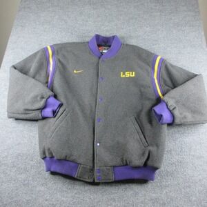 Vintage LSU Tigers Jacket Mens 2XL Gray NCAA Football Nike Snap Front Varsity